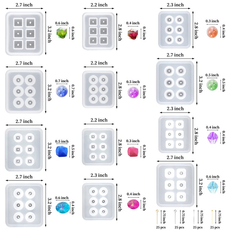 Suhome Resin Bead Molds for Jewelry 12 PCS Resin Molds Silicone with Hole Cabochon Gem Jewelry Making Epoxy Resin Molds for Earrings, Pendants,Bracelets and Necklaces - Image 3